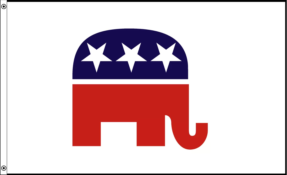 Rectangular 3x5 Republican Party flag, style 35-360, with two hanging grommets