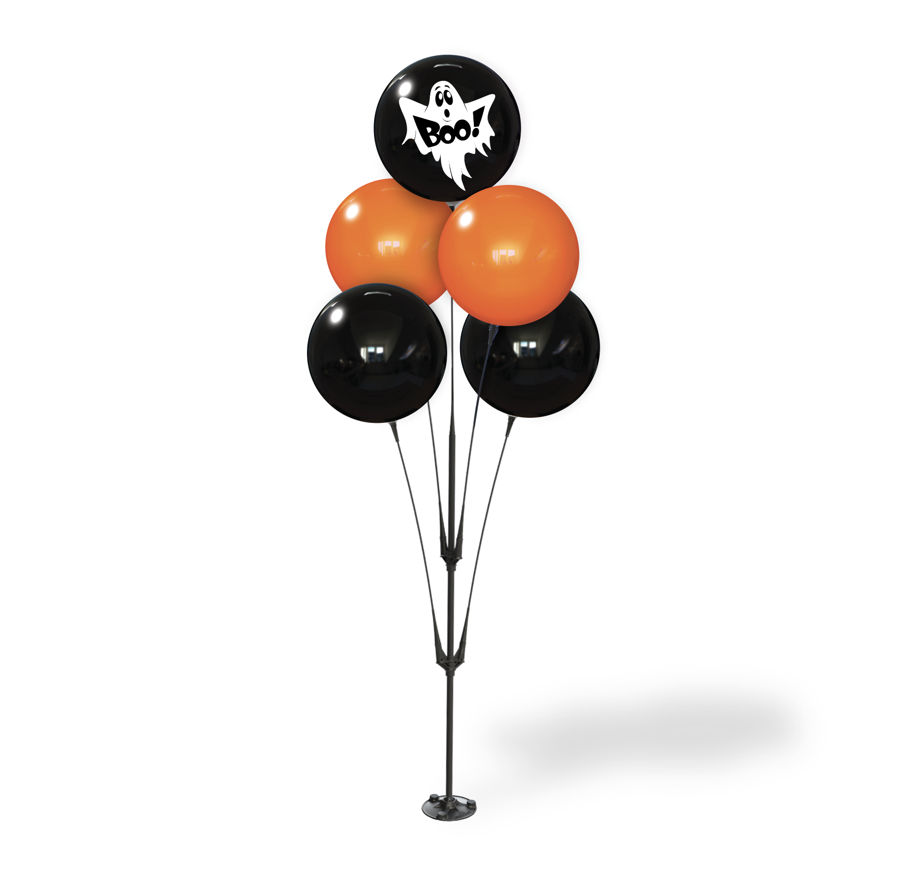 Halloween BalloonBobber cluster with a ghost-print balloon, two orange balloons and two black balloons