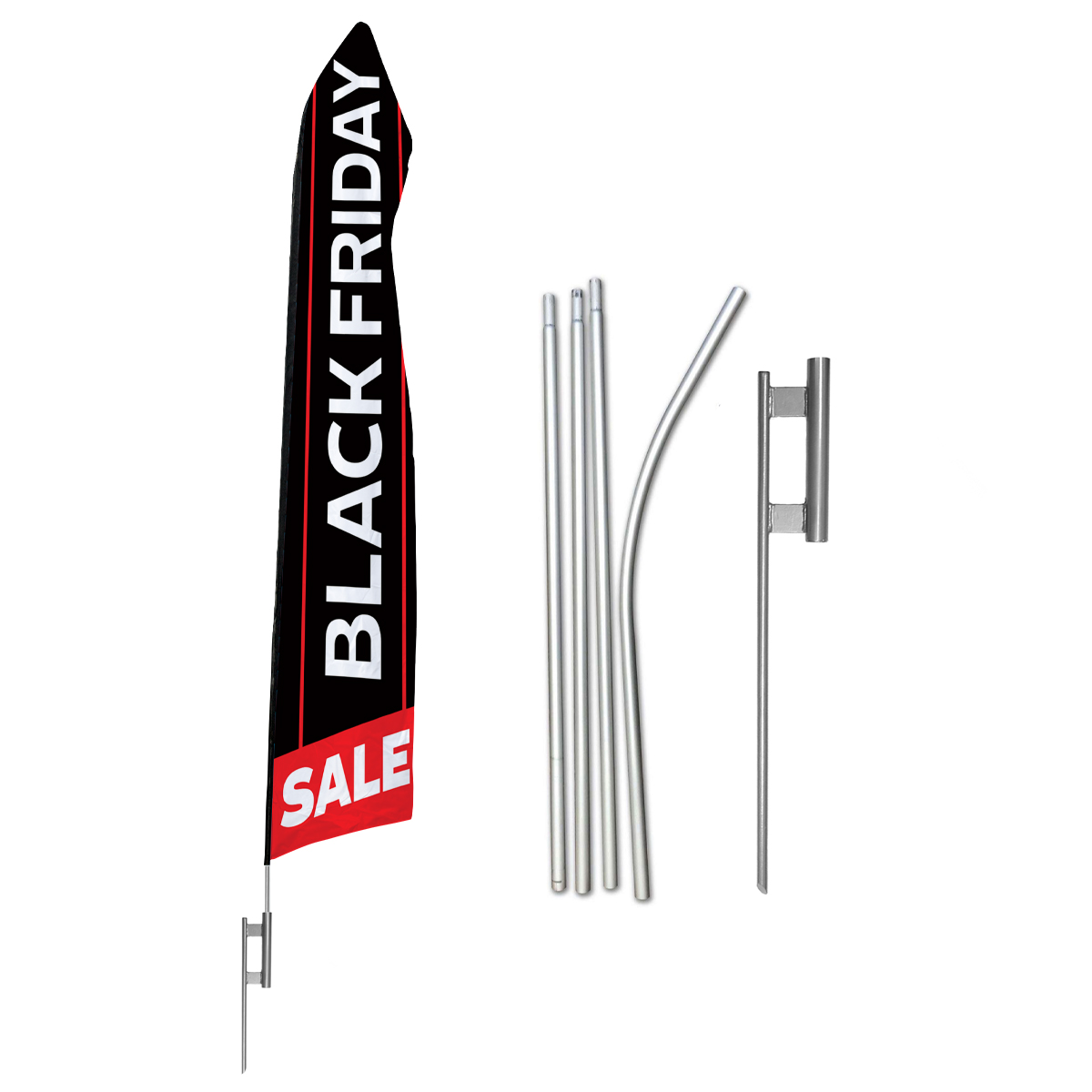 Black Friday Sale swooper feather flag with pole sections and ground spike