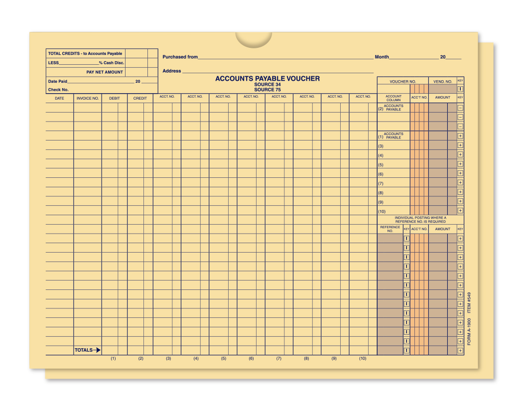 Buff accounts payable voucher envelope with blue printing and red and blue screened areas