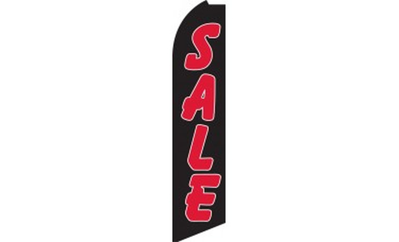 Sale feather flag in black with red lettering