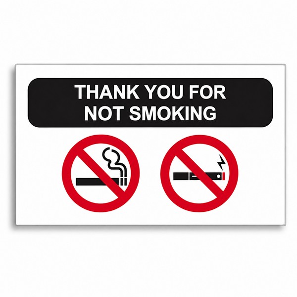 Clear No Smoking static cling reminder with red and black printing, 2-1/2 x 1-1/2 inches