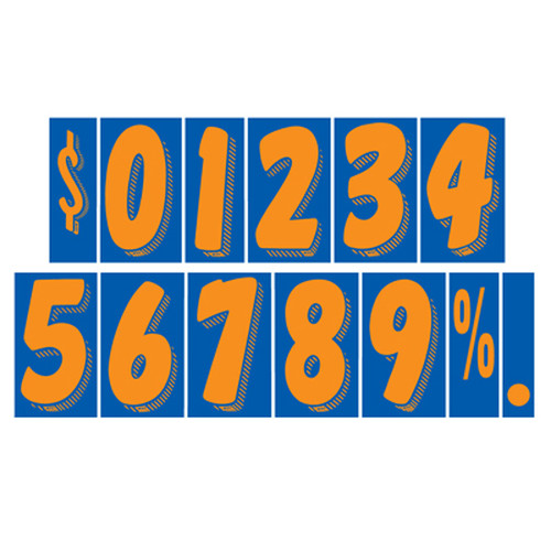 EZ263 windshield pricing decals with fluorescent orange numbers on a blue background, showing sample numbers and symbols