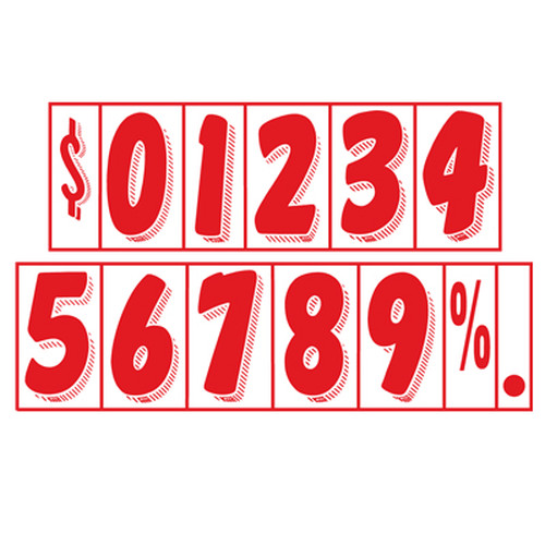 EZ165 windshield pricing decals with red numbers on a white background, showing sample numbers and symbols