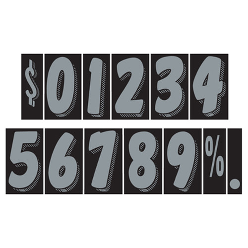 EZ206 windshield pricing decals with silver numbers on a black background, showing sample numbers and symbols