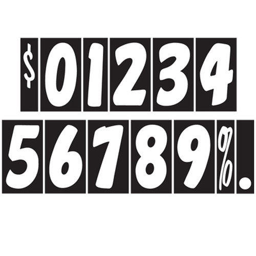 EZ119 windshield pricing decals with white numbers on a black background, showing sample numbers and symbols