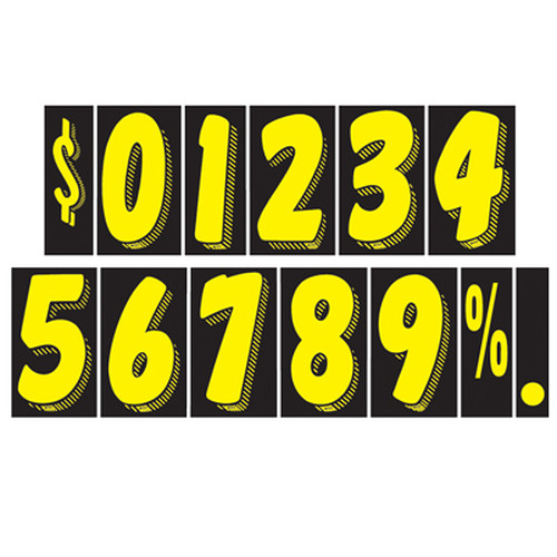 EZ158 windshield pricing decals with yellow numbers on a black background, showing sample numbers and symbols