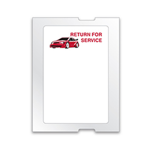 White Return For Service label with red car illustration