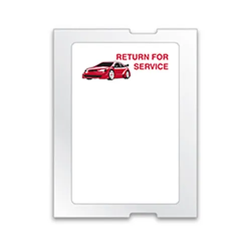 White Return For Service label with red car illustration