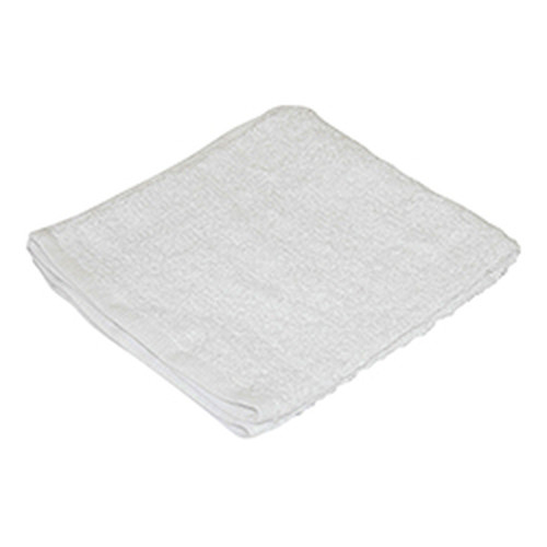 Folded white cotton terry cloth shop towel