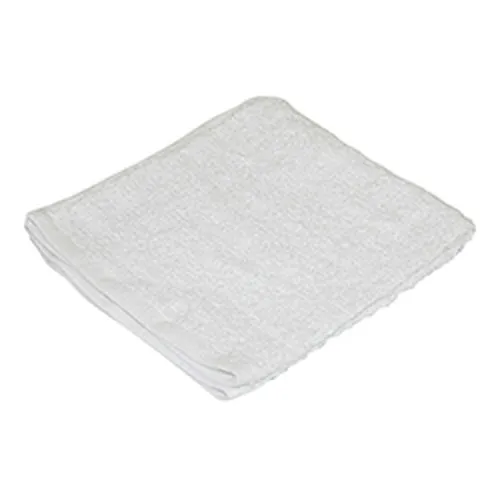 Folded white cotton terry cloth shop towel