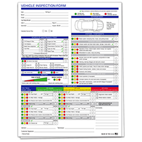 Generic ECO Vehicle Inspection Form with color-coded checklists and vehicle diagram