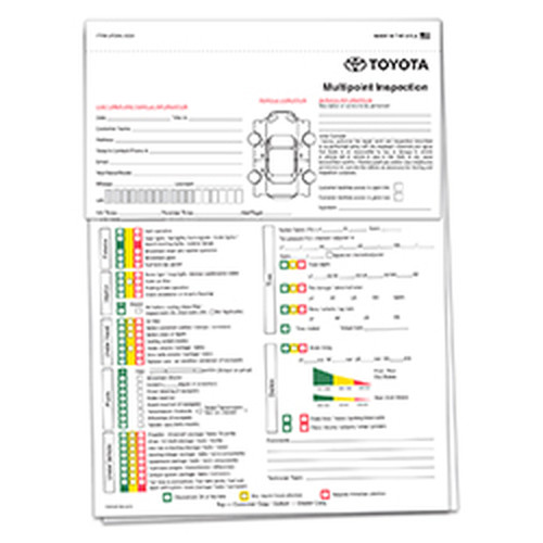 Toyota Multi-Point Inspection form with vehicle information, checklist and condition indicators