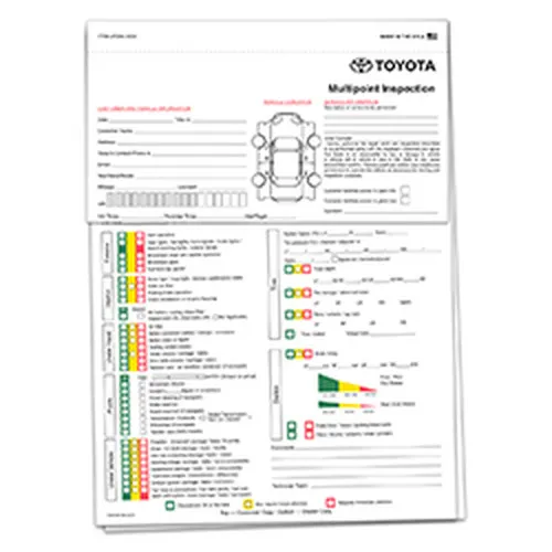 Toyota Multi-Point Inspection form with vehicle information, checklist and condition indicators
