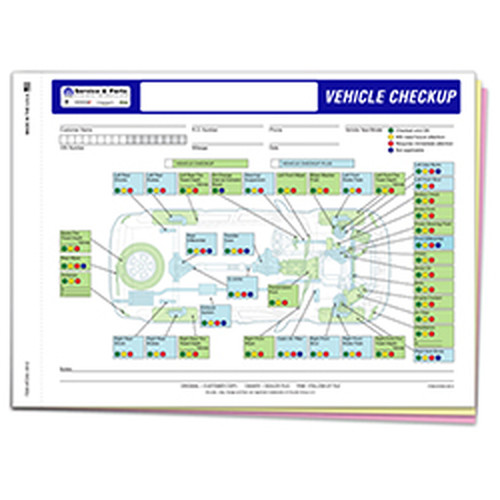 Chrysler Vehicle Checkup inspection form with vehicle diagram and color-coded inspection boxes