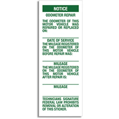 ODOMETER REPAIR LABELS - ORL - GREEN PRINT - 1.5" X 4" - QTY. 25