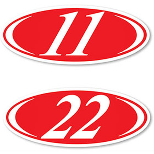2-digit oval windshield year stickers with white numbers on red, showing 11 and 22 examples