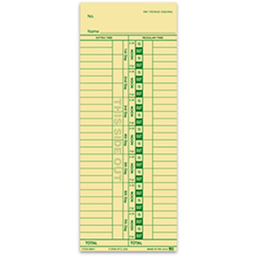 TC-292 manila time clock card with green printed time-entry columns