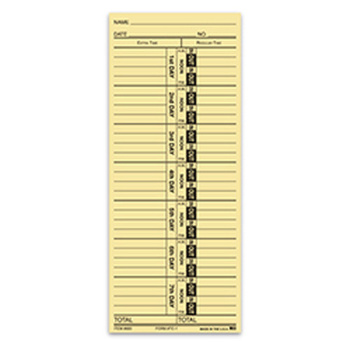 TC-1 manila time clock card with black printed time-entry columns