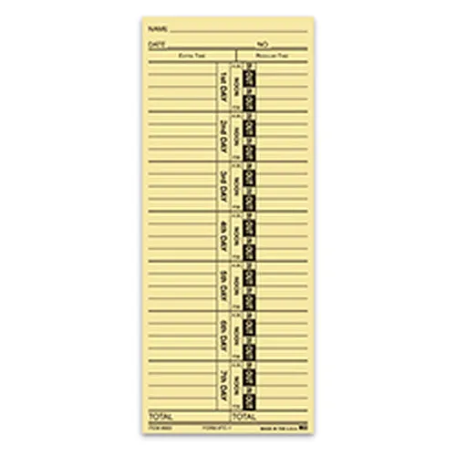 TC-1 manila time clock card with black printed time-entry columns
