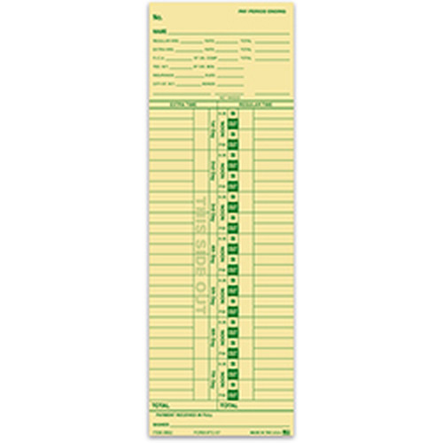 TC-57 manila time clock card with green printed header fields and time-entry columns