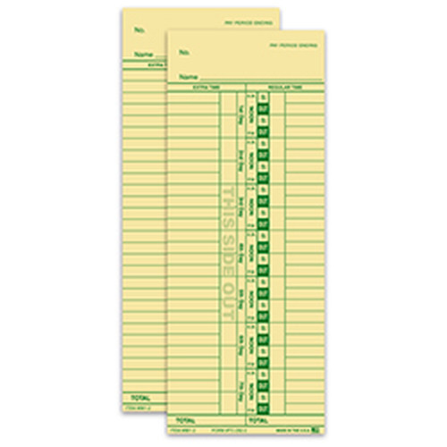 Two-sided TC-292 manila time clock cards showing green printed layouts