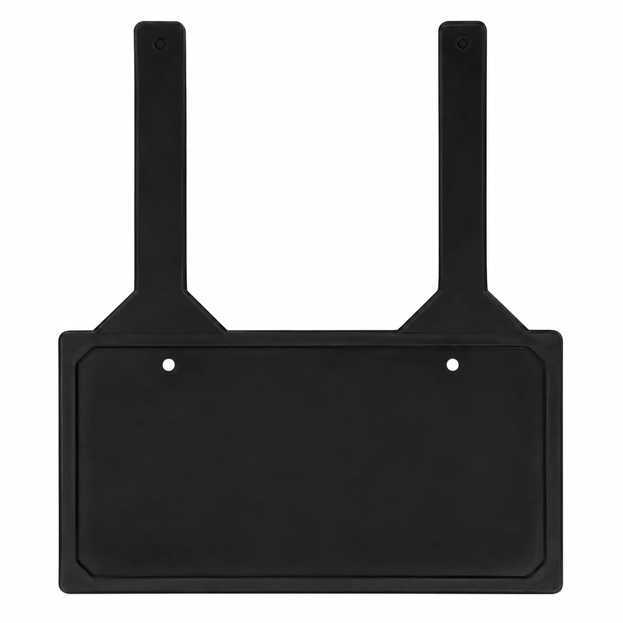 Black rubber demo license plate holder with two securing straps