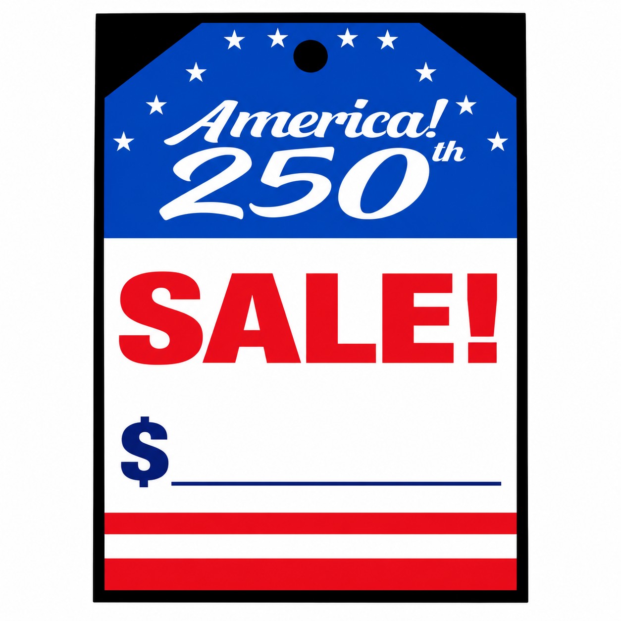 America 250th SALE windshield price decal in red, white and blue with a blank price line