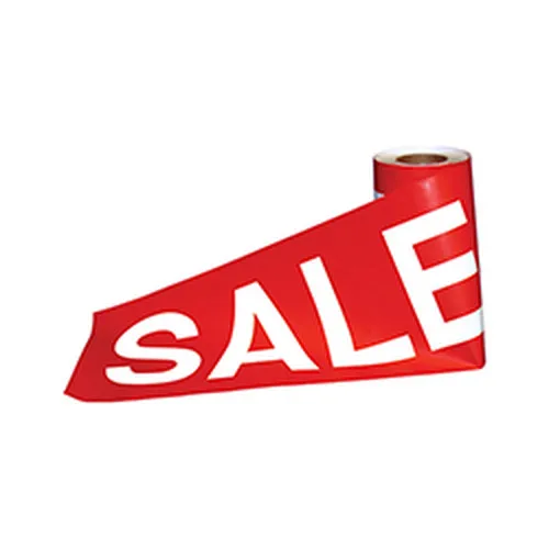 Red Super Sized Sale tape roll with white SALE lettering