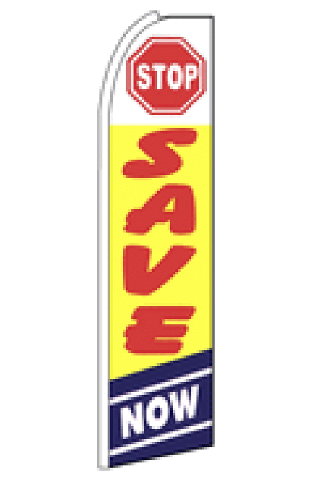 Stop Save Now feather flag in red, yellow, white and blue, SF-1004